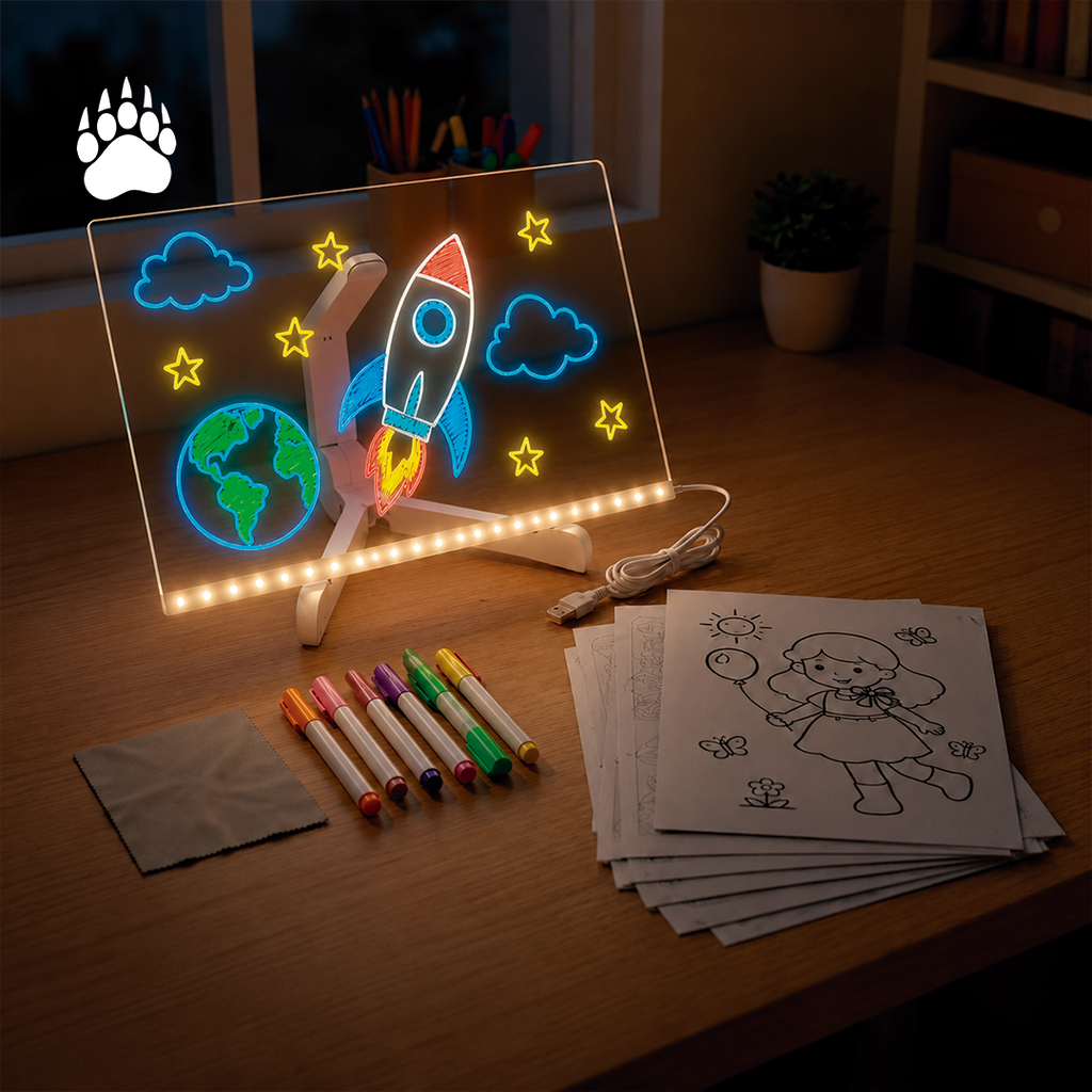 Pizarra Mágica con Luz LED Bigan™ + Fibrones y Plantillas de Regalo!